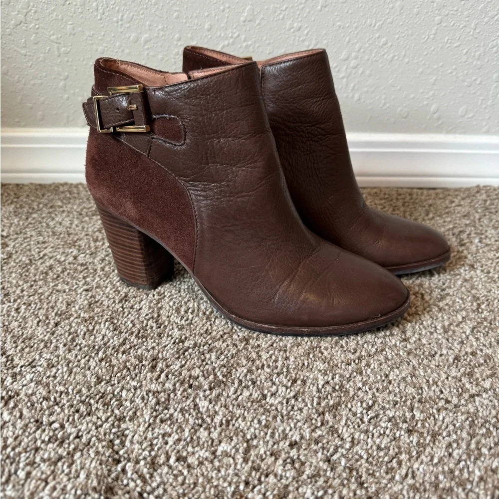 Louise et Cie Brown Leather and Suede Ankle Booties Block Heel Size 6 1/2 Women